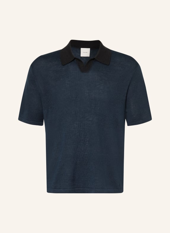 Calvin Klein Pletené polo tričko s lnem TMAVĚ MODRÁ / ČERNÁ