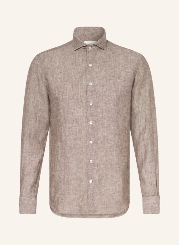 PROFUOMO Koszula lniana o kroju slim fit BRĄZOWY