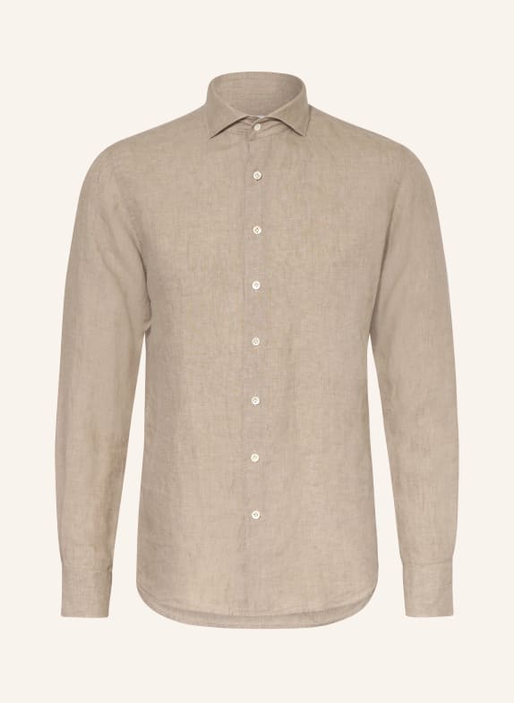 PROFUOMO Koszula lniana o kroju slim fit BEŻOWY