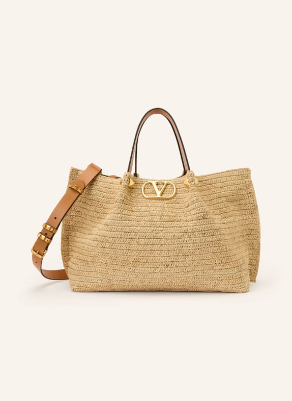 VALENTINO GARAVANI Shopper VLOGO SIGNATURE MEDIUM mit Pouch HELLBRAUN / GOLD / COGNAC