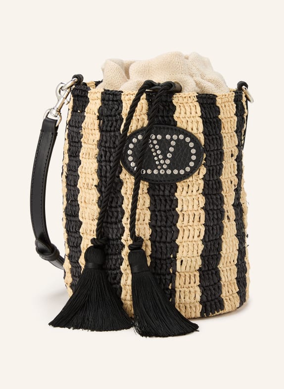 VALENTINO GARAVANI Torba typu pouch VLOGO SIGNATURE SMALL CZARNY / SREBRNY / JASNOBRĄZOWY