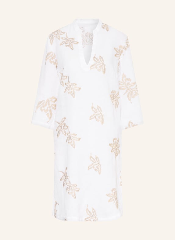 120%lino Strandkleid aus Leinen mit 3/4-Arm WEISS / GOLD