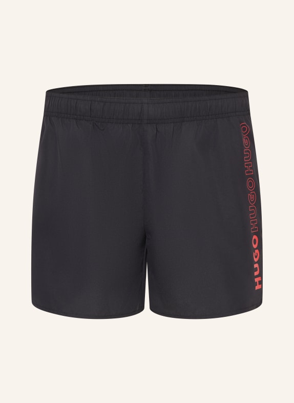 HUGO TIKI Swim Shorts BLACK / RED