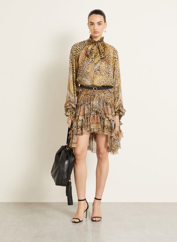 ETRO Zijden rok met ruches LICHTBRUIN / ORANJE / BLAUW