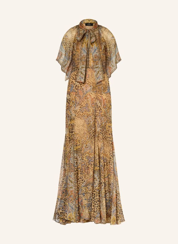 ETRO Silk dress with a bow LIGHT BROWN / LIGHT RED / KHAKI