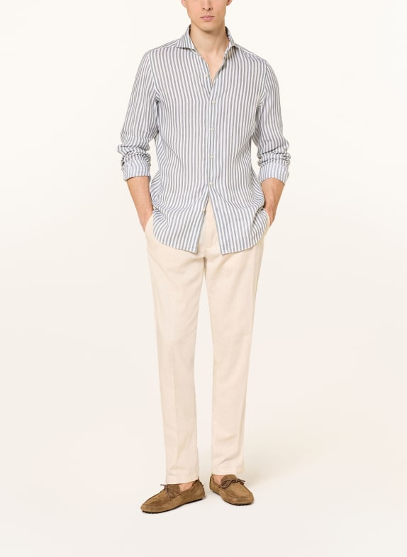 FINAMORE 1925 Overhemd TOKYO SERGIO Slim Fit met linnen OLIJF / WIT