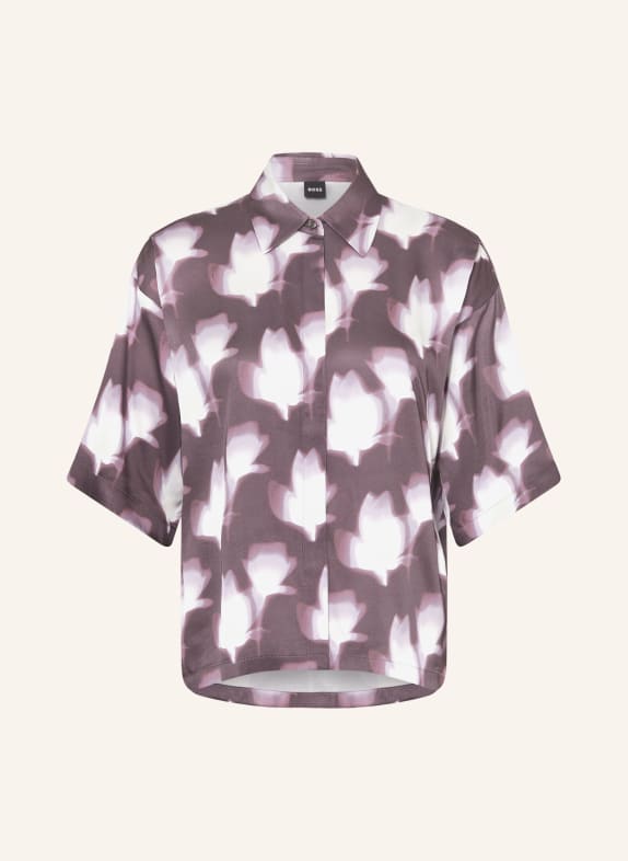 BOSS Košile BIMINA se 3/4 rukávy ze saténu FIALOVÁ / TMAVĚ HNĚDÁ / REŽNÁ