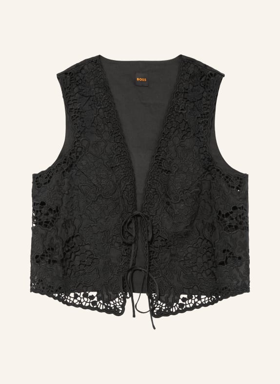 BOSS Weste IRIKA im Materialmix mit Lochspitze SCHWARZ