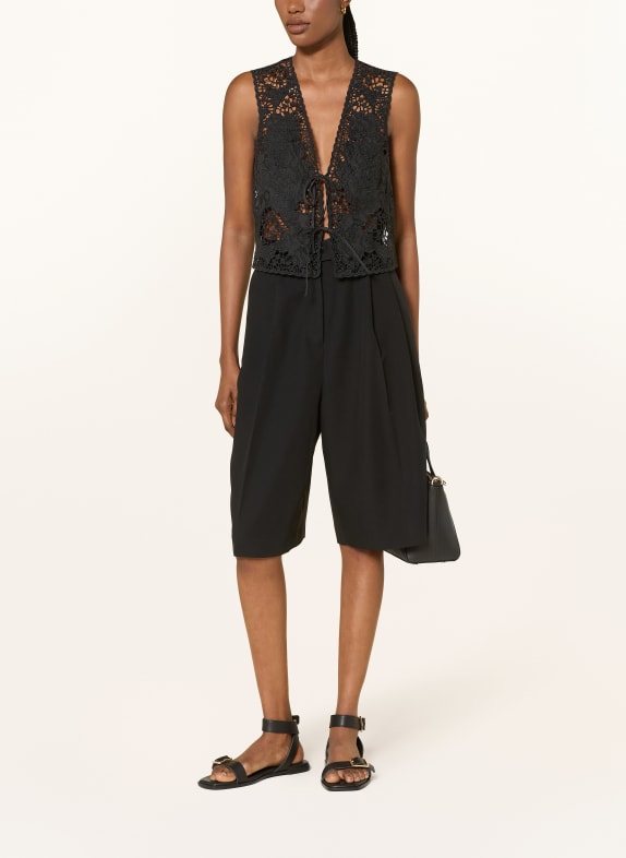 BOSS Kamizelka IRIKA z mieszanki materiałów z ażurową koronką CZARNY