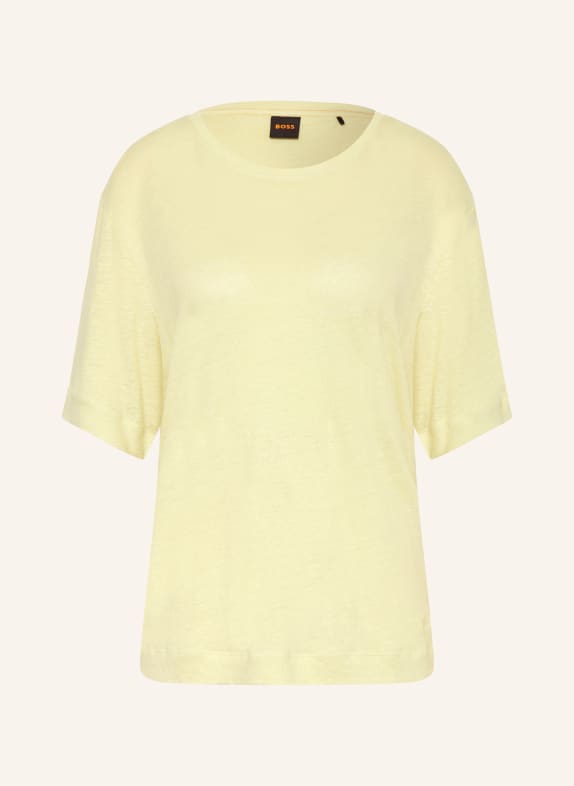 BOSS T-shirt EMMA van linnen LICHTGEEL