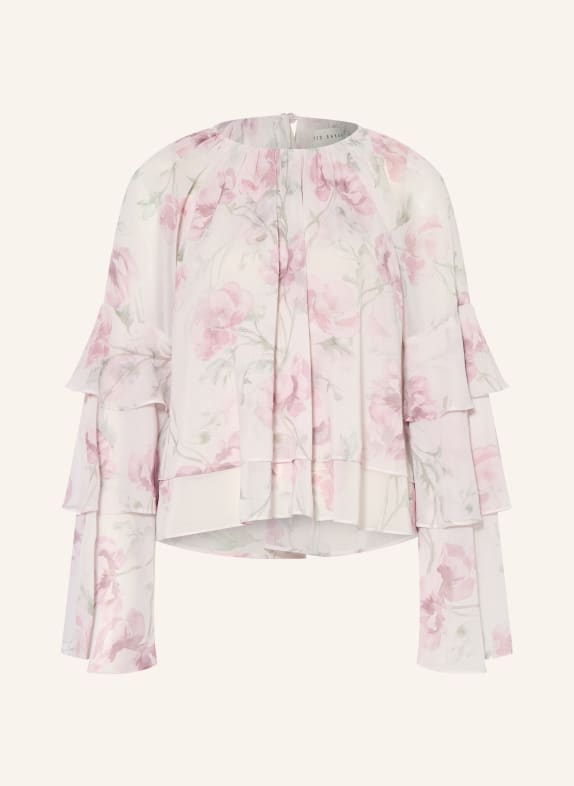 TED BAKER RIZAA Blouse Shirt with Ruffles LIGHT PINK / ROSE / GREEN