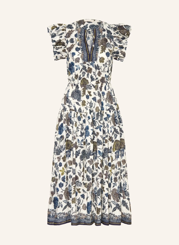 ULLA JOHNSON Kleid KAIRI CREME / GELB / DUNKELBLAU