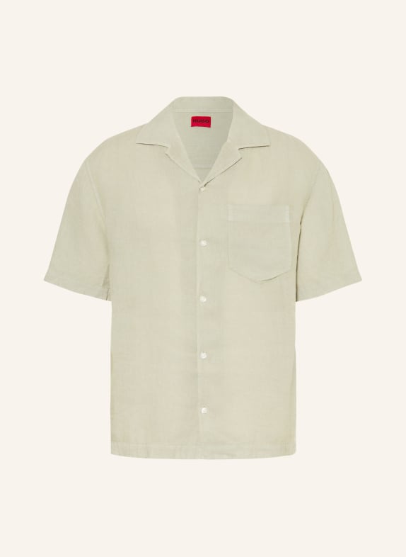HUGO EXOLINO Comfort Fit linen resort shirt LIGHT GREEN