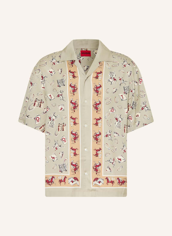 HUGO ESPINO Comfort Fit Resort Shirt OLIVE / CAMEL / DARK RED