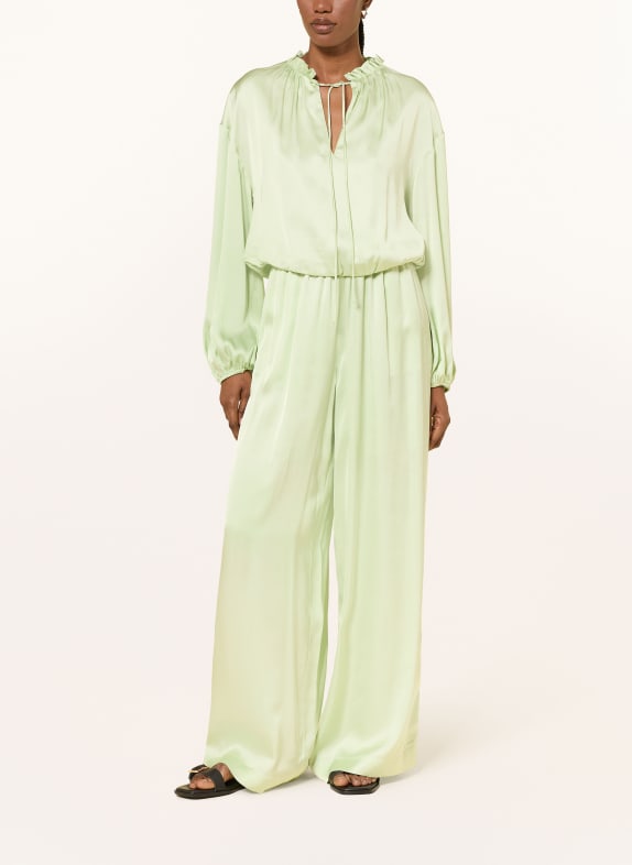 BOSS Blouse BRISE van satijn met ruches LICHTGROEN
