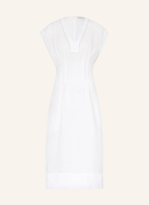 PESERICO Linnen jurk met sierparels WIT