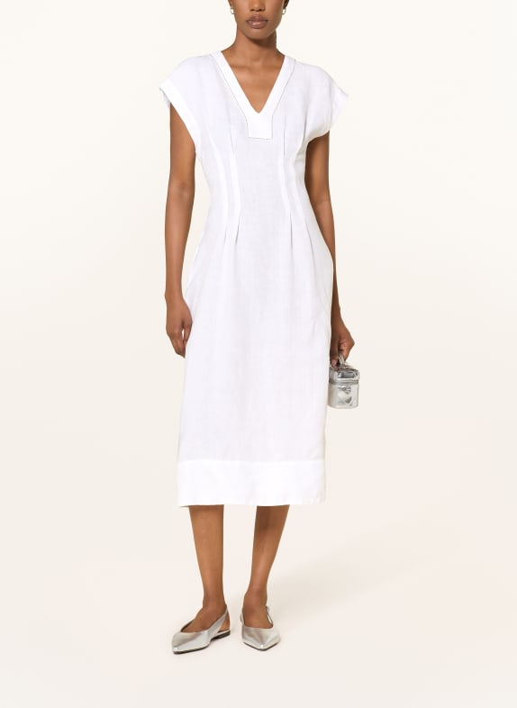 PESERICO Linnen jurk met sierparels WIT