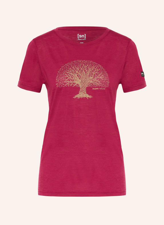 super.natural T-Shirt TREE OF KNOWLEDGE mit Merinowolle DUNKELROT / BEIGE