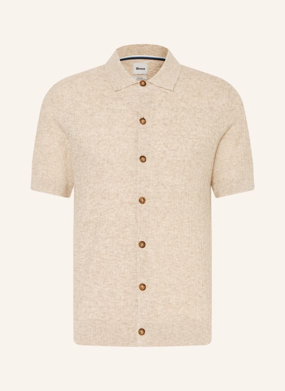 BRAX JIMMY Slim Fit Knit Shirt with Linen LIGHT BROWN / WHITE