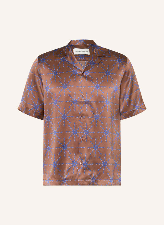 FRESCOBOL CARIOCA ROBERTO Regular Fit Silk Resort Shirt BROWN / BLUE