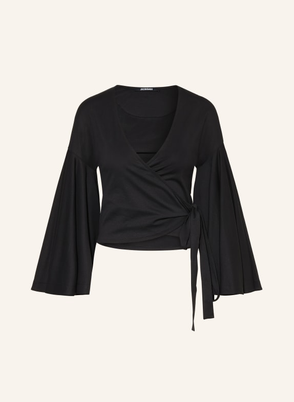 JACQUEMUS Bluzka kopertowa LE CACHE COEUR VENTADOU z rękawami 3/4 CZARNY