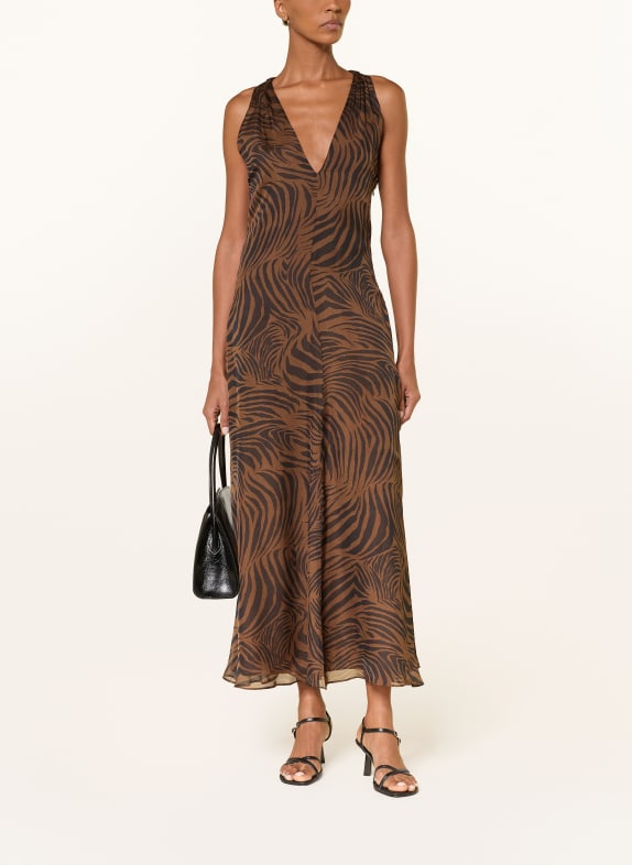 Max Mara STUDIO Hedvábné šaty SALICE HNĚDÁ / ČERNÁ