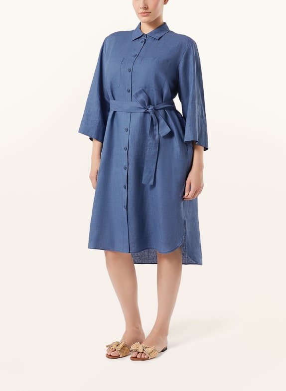 MARINA RINALDI Sukienka koszulowa MRSAGO z lnu z rękawami 3/4 JASNONIEBIESKI