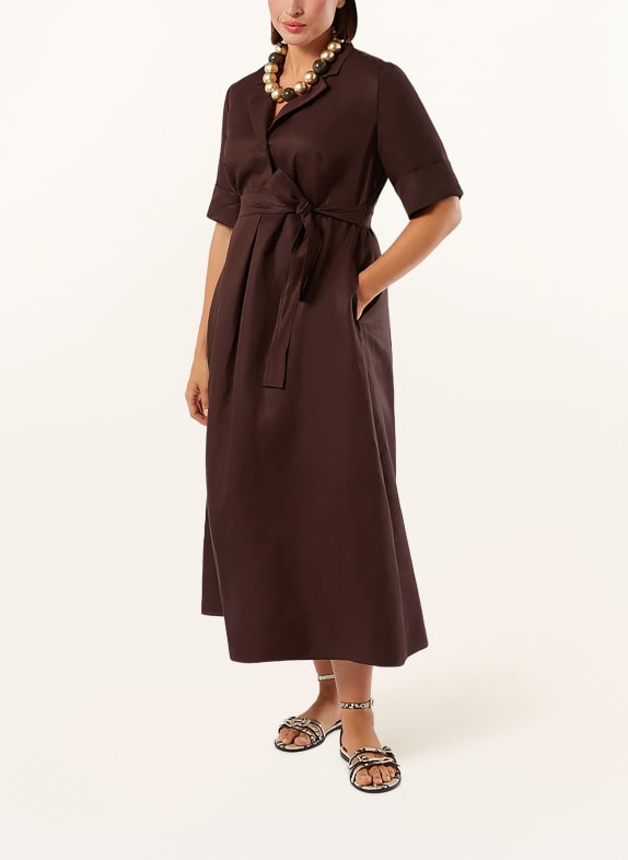 MARINA RINALDI Sukienka MRSALPACA z lnu CIEMNOBRĄZOWY