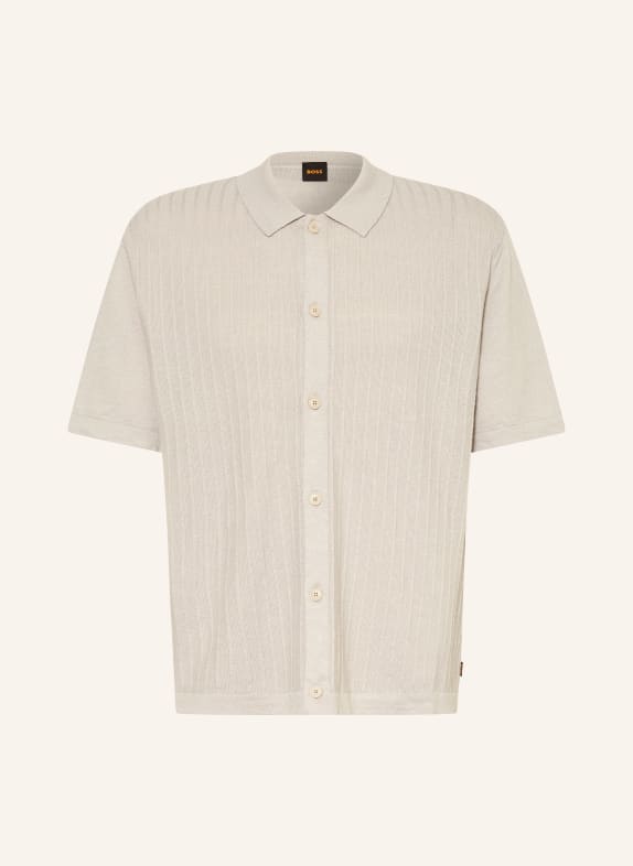 BOSS AMICINO Comfort Fit knit shirt with linen LIGHT GRAY