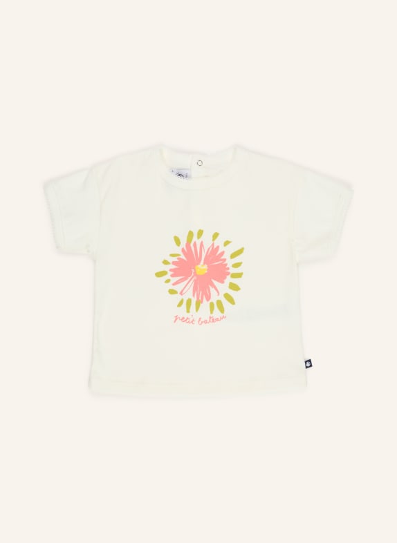 PETIT BATEAU T-shirt ECRU / LICHTROOD / OLIJF