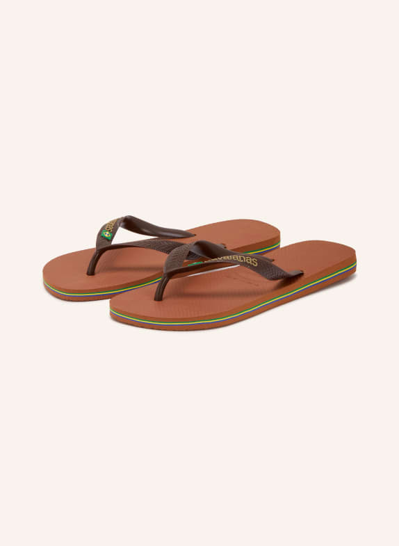 havaianas BRASIL LOGO Toe Separators BROWN / DARK BROWN / GREEN