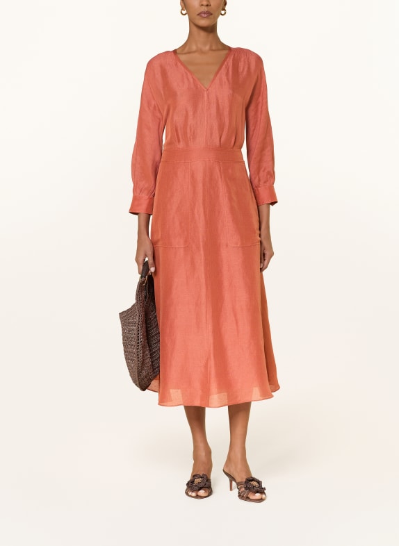 MARC CAIN Linen dress with 3/4-length sleeves 488 etruscan red