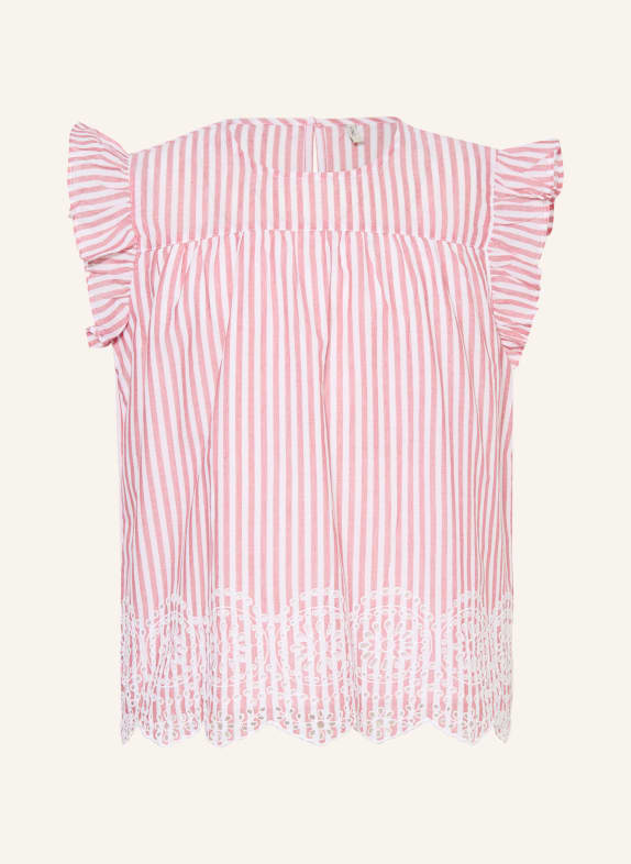 ONLY Blouse top with openwork lace and ruffles RED / WHITE