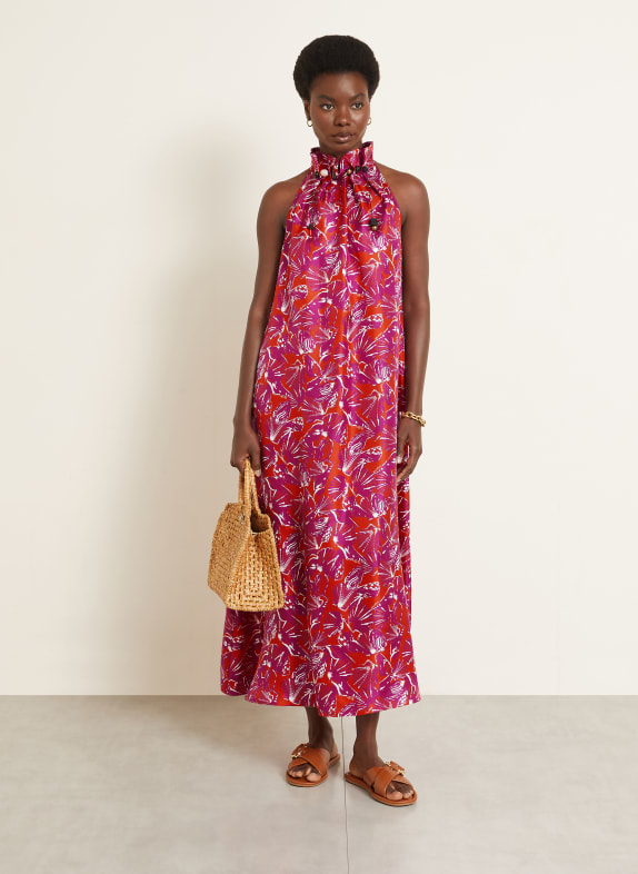 Max Mara Jedwabna sukienka CARTONE z kamieniami ozdobnymi POMARAŃCZOWY / MOCNORÓŻOWY