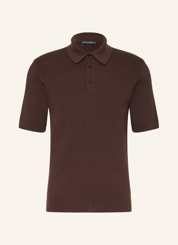 DOLCE & GABBANA Sweter polo CIEMNOBRĄZOWY