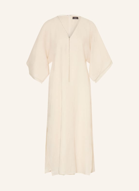 PESERICO Leinenkleid mit Schmucksteinen HELLBRAUN / SILBER