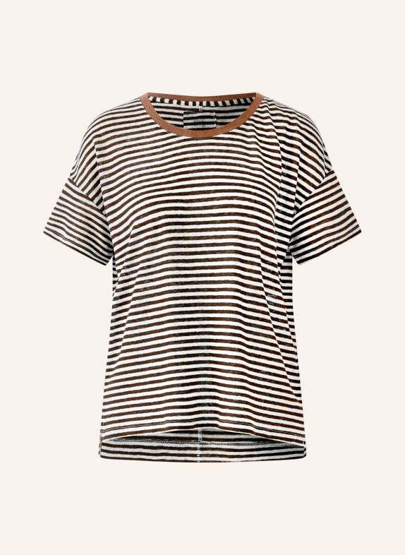 oui T-Shirt aus Leinen CREME / DUNKELBRAUN