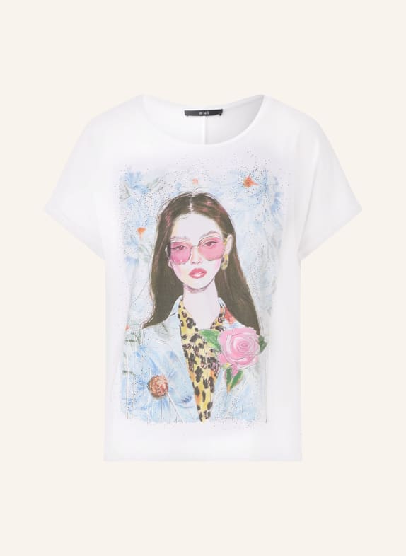 oui T-shirt with rhinestones WHITE / LIGHT RED / LIGHT BLUE