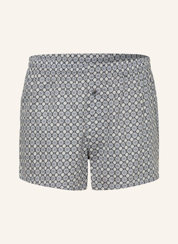 zimmerli Cotton Satin Print Boxer Shorts LIGHT GRAY / BLUE / BLACK