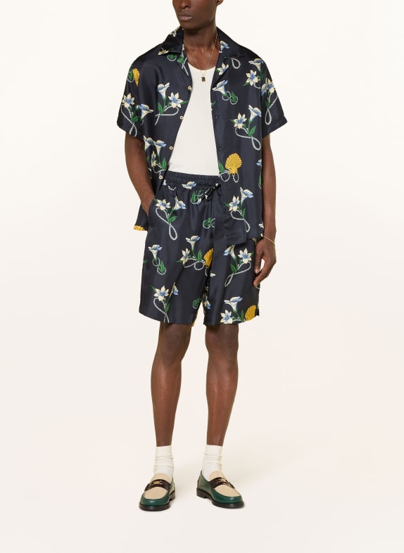 DRÔLE DE MONSIEUR Zijden resorthemd DONKERBLAUW / GEEL / GROEN