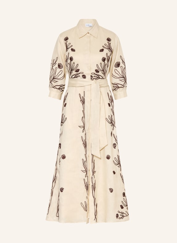MARELLA Robe chemise en lin à manches 3/4 BEIGE / MARRON FONCÉ