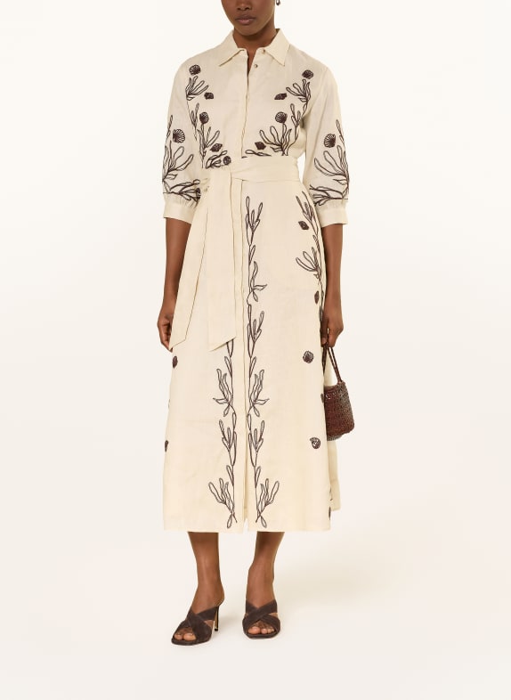 MARELLA Robe chemise en lin à manches 3/4 BEIGE / MARRON FONCÉ