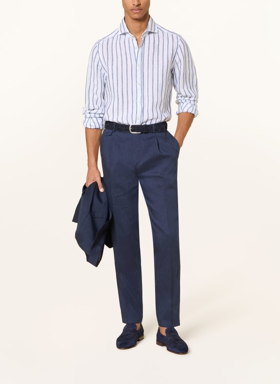 windsor. Linnen overhemd LANO Slim Fit WIT / DONKERBLAUW
