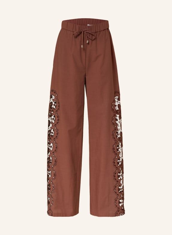 PATRIZIA PEPE kalhoty s volánky HNĚDÁ