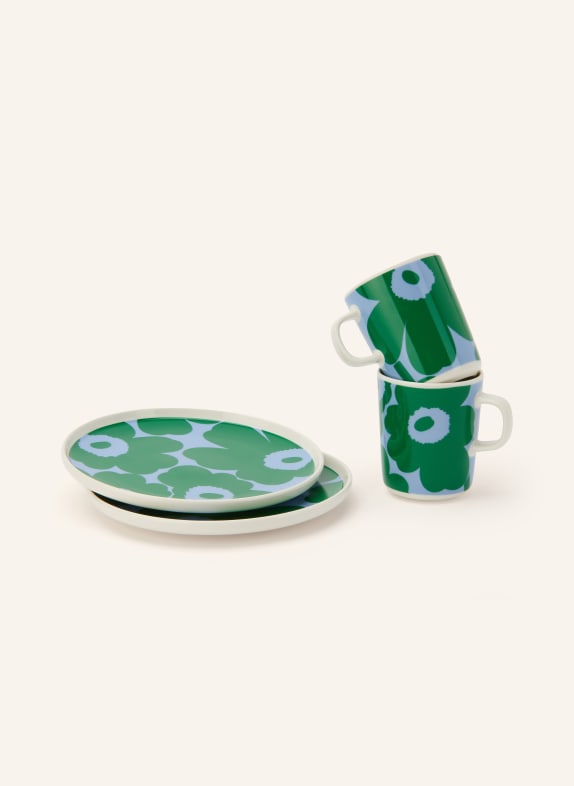 marimekko 4-Piece OIVA/UNIKKO Breakfast Set GREEN / CREAM / LIGHT BLUE