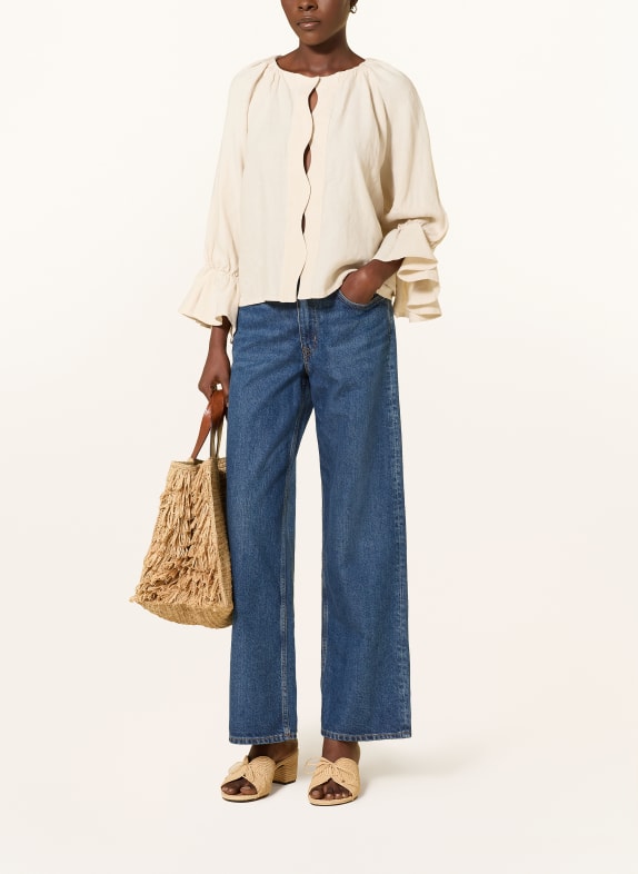 SoSUE Linnen blouse met ruches BEIGE