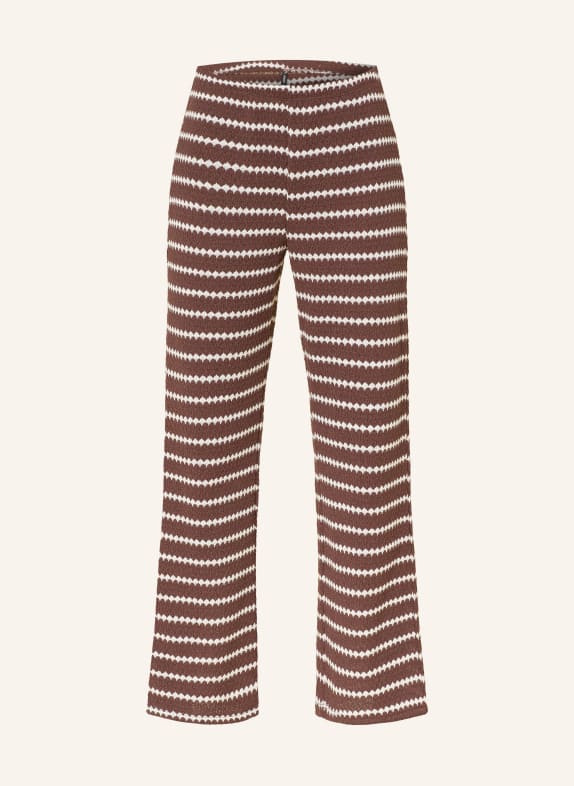 ONLY Pletené kalhoty TMAVĚ HNĚDÁ / BÍLÁ