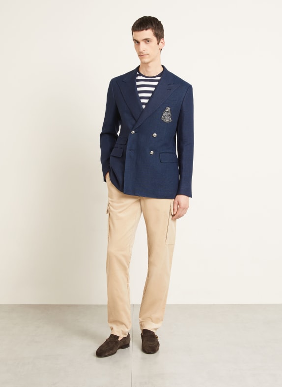 RALPH LAUREN PURPLE LABEL Veste en lin KENT coupe ajustée BLEU FONCÉ