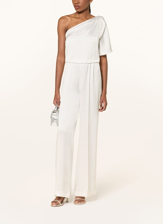 RIANI Satijnen jumpsuit met één schouder WIT