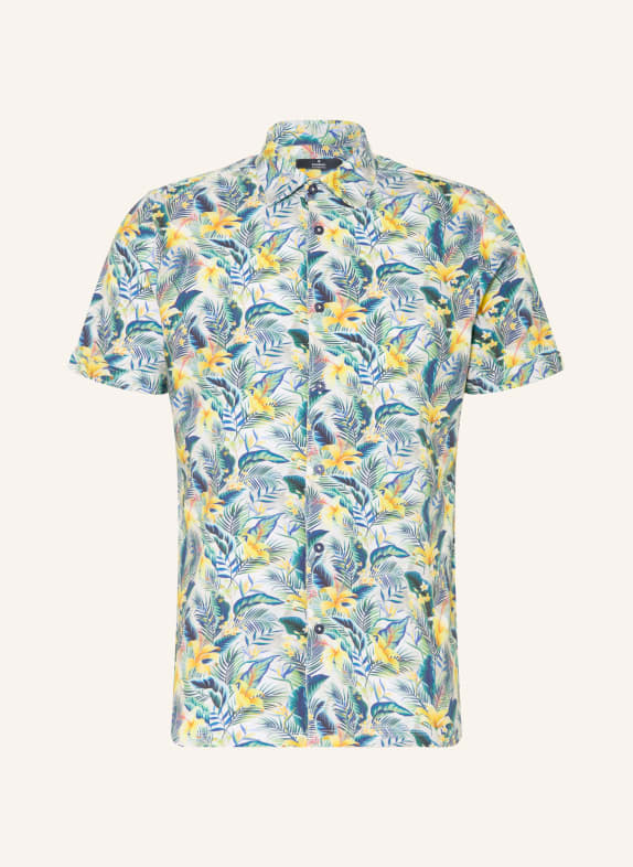 RAGMAN Slim fit overhemd met korte mouwen van jersey GROEN / GEEL / BLAUW